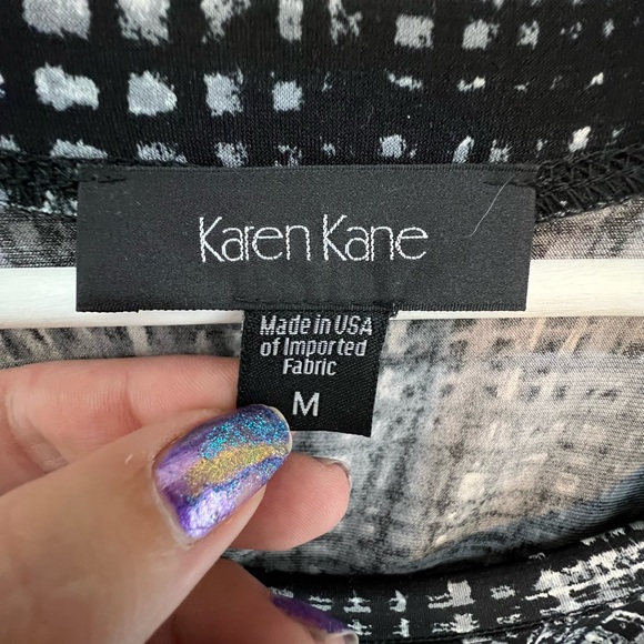 KAREN KANE BLACK GRAY WHITE PRINT LONG SLEEVE DRESS COMFORTABLE BEAUTIFUL EUC M - Picture 6 of 11